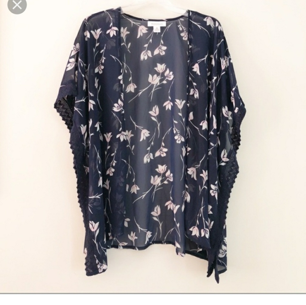 Navy pink and white sheer kimono